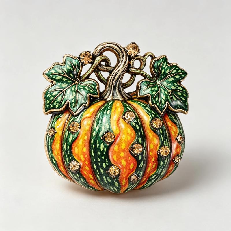 1Pcs Unisex Rhinestone Plants Halloween Party Brooch Pins Gifts Vintage Pearl Pumpkin Brooches For Women
