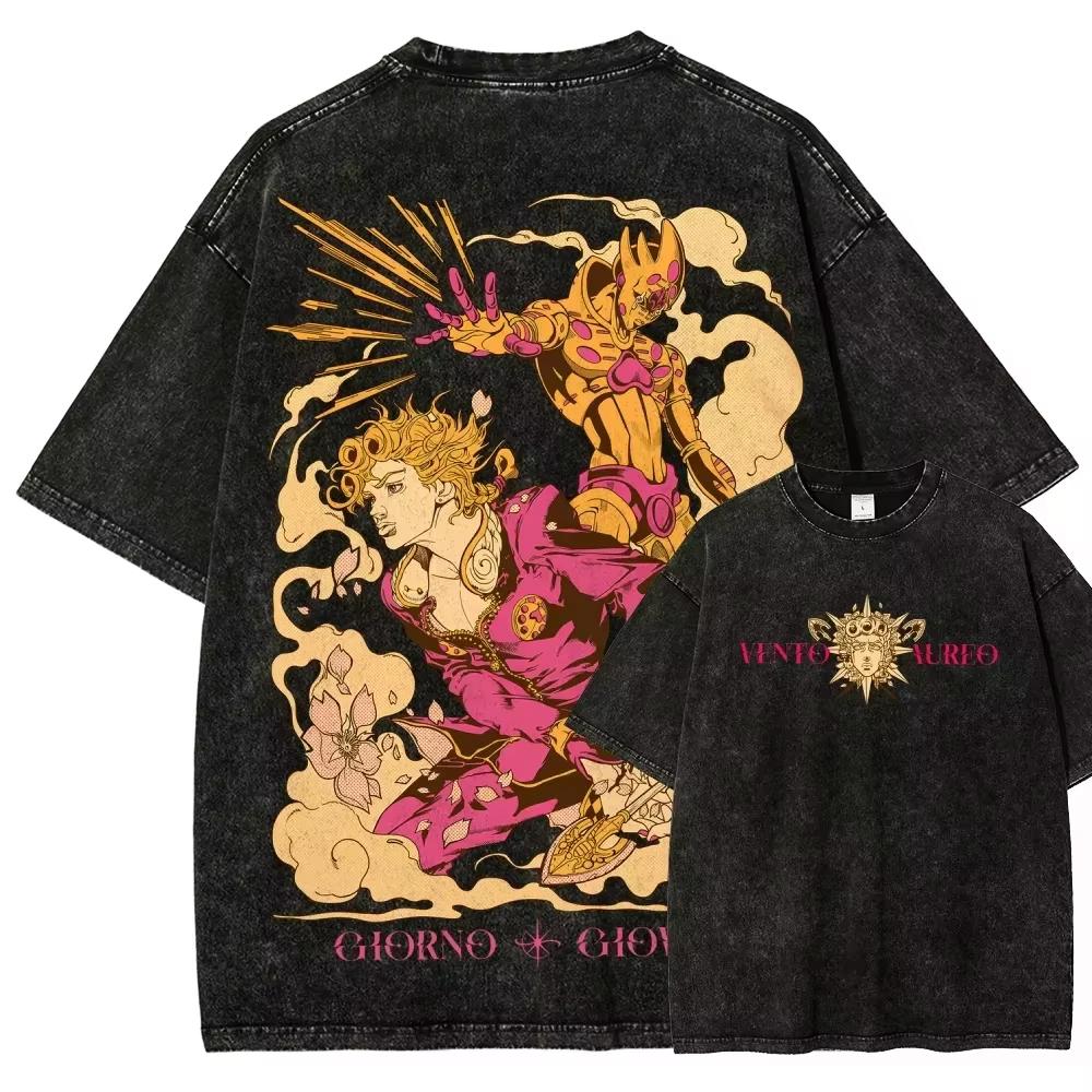 2026 Summer JoJo s Bizarre Adventure Giorno Giovanna Golden Experience Washed T-shirt Anime Harajuku Streetwear Oversized Tee L