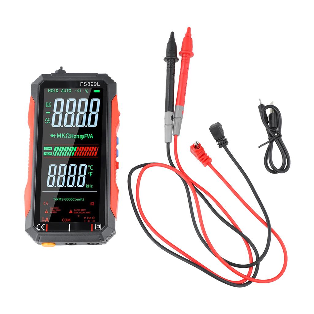 Strommessgerät Berührungsloser Spannungsdetektor Schwarz Rot USB-wiederaufladbares Multimeter 4,8-Zoll-High-Definition-Bildschirm