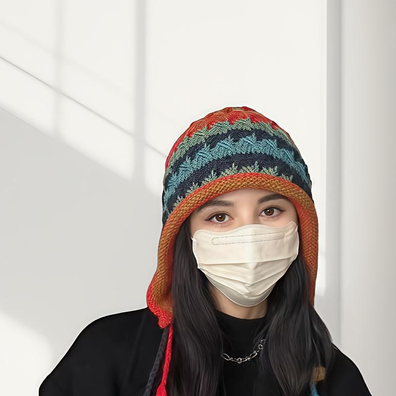 

Women Winter Knitted Cap Plush Ball Decor Elastic Thick Hollow Out Beanie Soft Warm Regular Fit Ear Protection Lady Winter Hat червоний