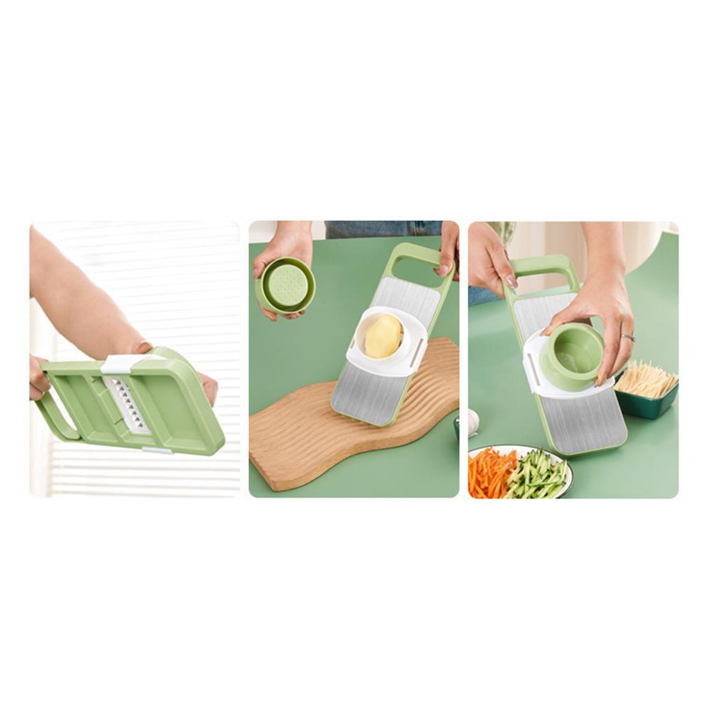 5-in-1 Küchenhelfer aus Edelstahl: Sicherer, multifunktionaler manueller Gemüseschneider, Kartoffelraspeln, Knoblauch- und Karottenreibe.