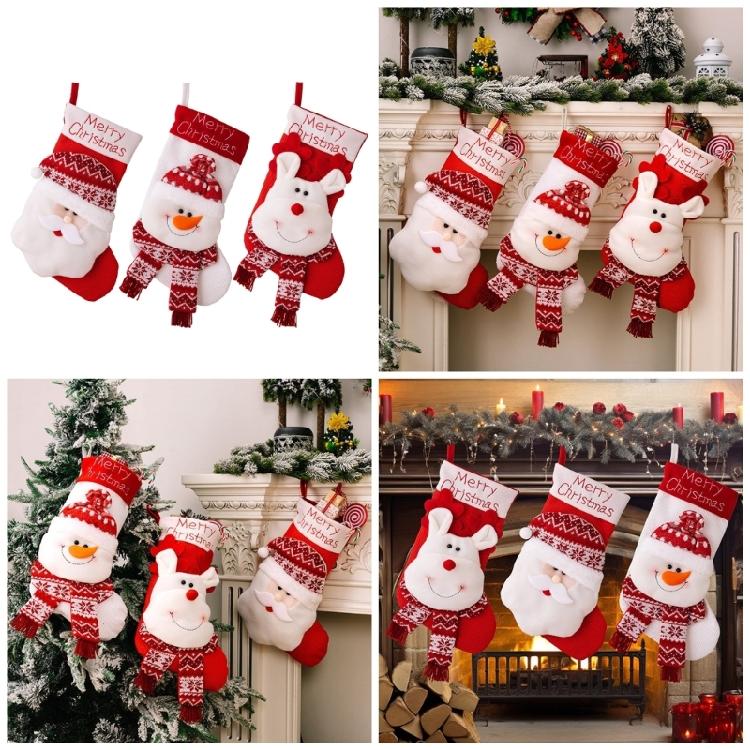 Christmas Theme Stocking Knitted Present Bag for Kids Santa/Snowman/Elk Christmas Socks Festival Mantels Accessory