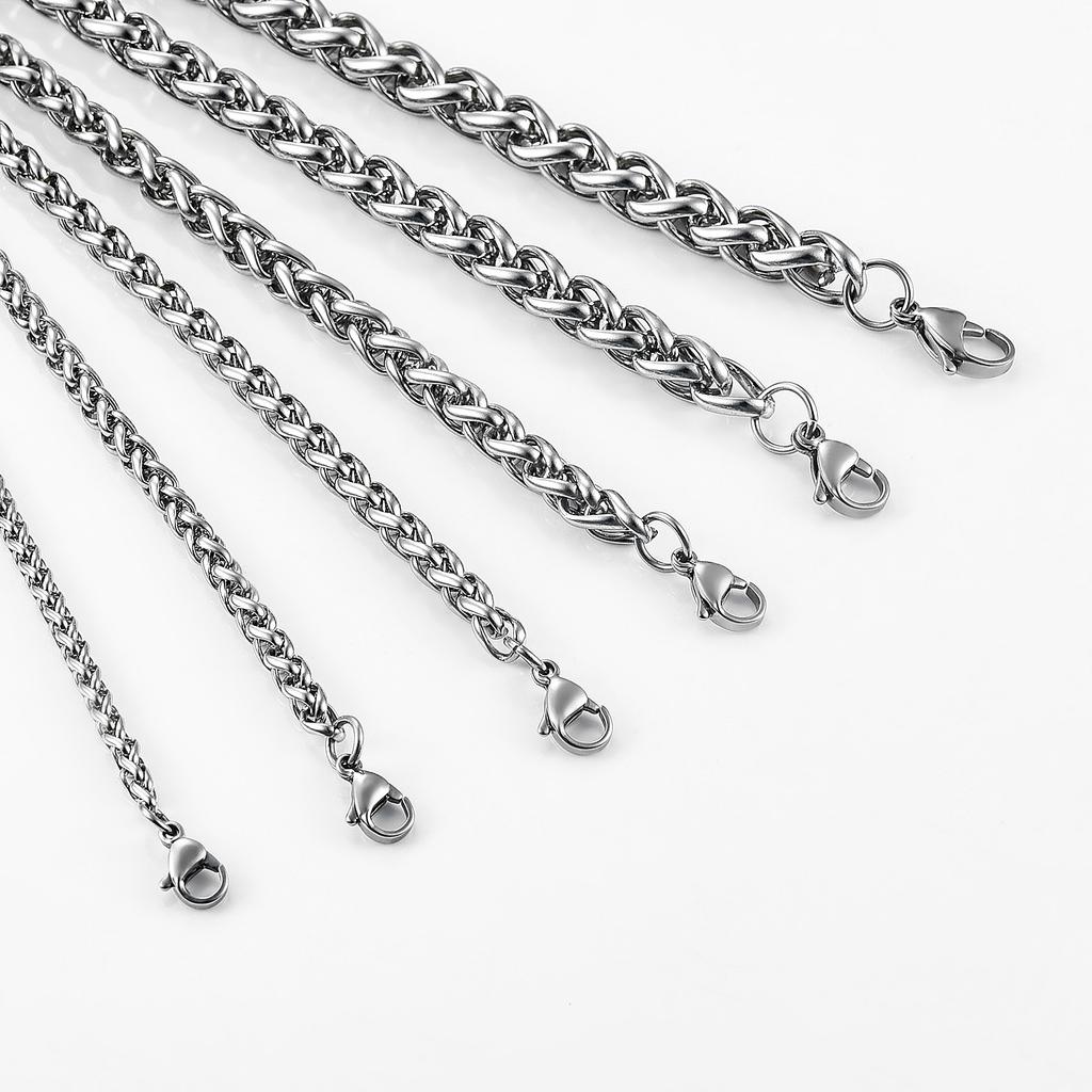 Men's Stainless Steel Necklace Link Wheat Chain Braided for Women Waterproof Neck Jewelry Accessories Choker Christmas Gifts