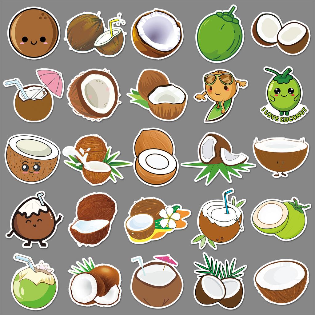 50 Coconut Doodle Personalized Cartoon Fruit Children's Gu Card Decorative Mobile Phone Case Suitcase Stickers Waterproof