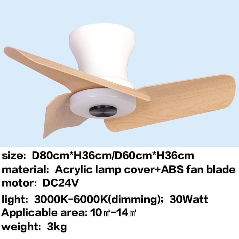 24" 32" DC Motor Small Ceiling Fan Lamp Electric Ceiling Fan With Light Bedroom  LED Tricolor Dimming Lighting Fan