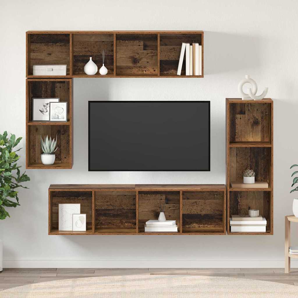 Wall Mounted TV Cabinet Set 4 Pcs Reclaimed Wood Effect Particleboard