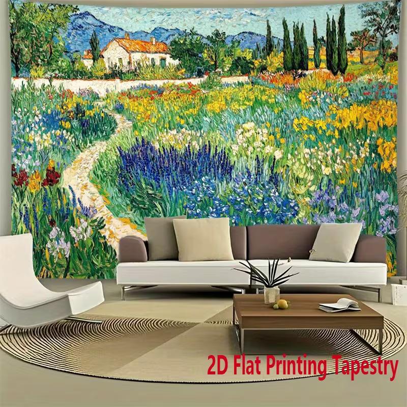 

2D Famous Painting Tapestry, 2D Flat Printing Van Gogh Style Garden Scene for Home Decor 47.2x31.5inch/120*80cm