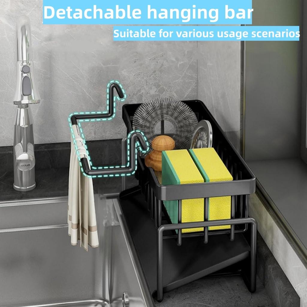 Sponge Holder for Kitchen Sink, Kitchen Sink Caddy Rustproof 304 Stainless Steel Dish Sponge Organizer with Detachable Dishcloth Rack Bathroom