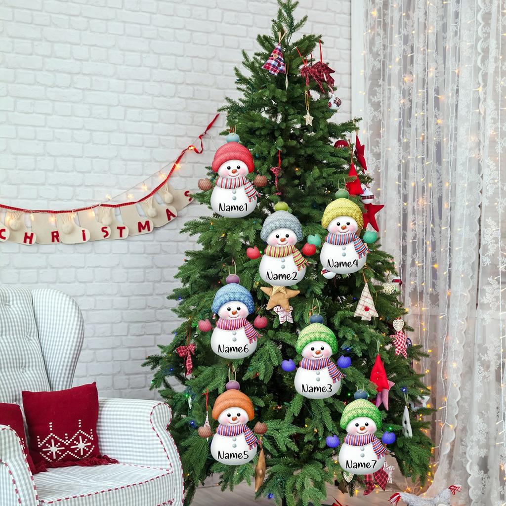Set Of 7 Acrylic Snowman Christmas Tree Ornaments Personalized Home Holiday Decorations