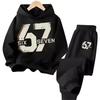 67 Chic Children's Hoodies Set 4-13Y Korean Streetwear Block Tracksuit Fashion Comfortable Kids Sweatshirt 2 Pcs Sets Pant Suit