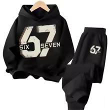 67 Chic Children's Hoodies Set 4-13Y Korean Streetwear Block Tracksuit Fashion Comfortable Kids Sweatshirt 2 Pcs Sets Pant Suit