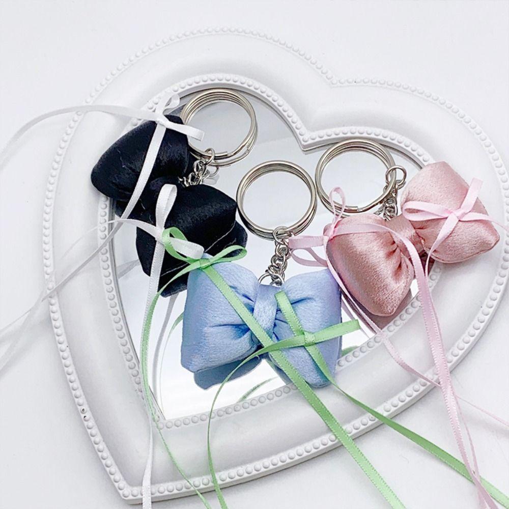 

Lace Bowknot Bag Pendant Ballet Style Heart Phone Chains Pearl Bow Keychain Women Girls розовый