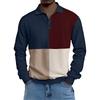 Men's Casual Loose Colorblock Print Lapel Button Long Sleeve Top