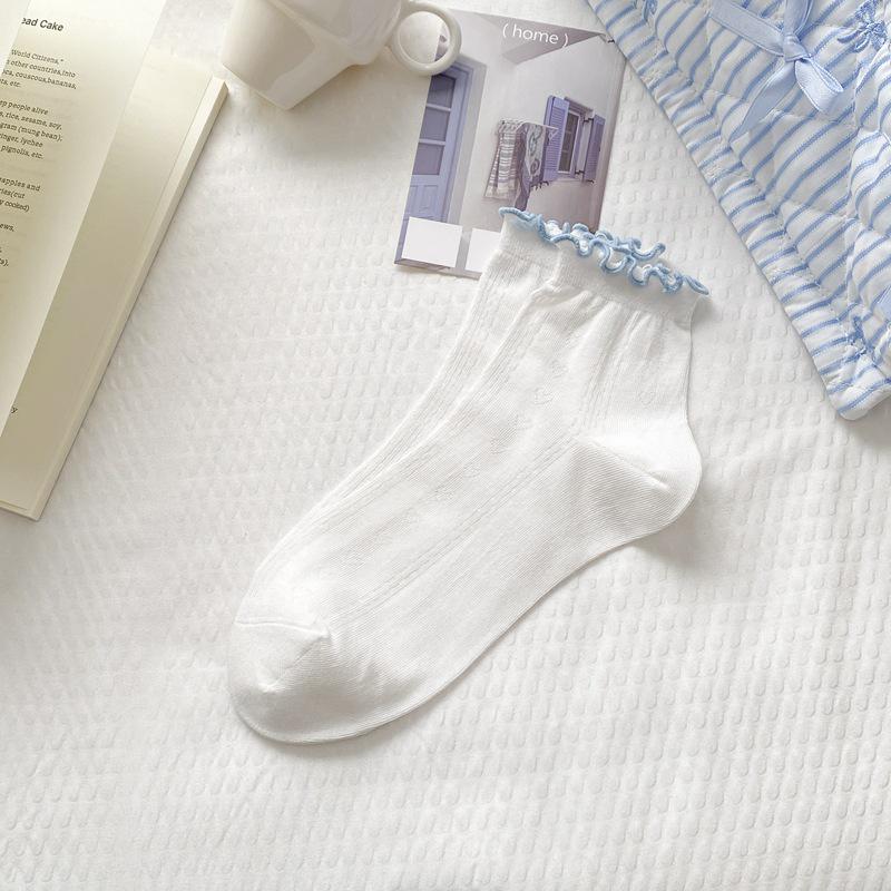 2026 Spring/Summer Heart Ruffle Combed Cotton Ankle Socks: Breathable, Sweat-Absorbing, Japanese Style for Women