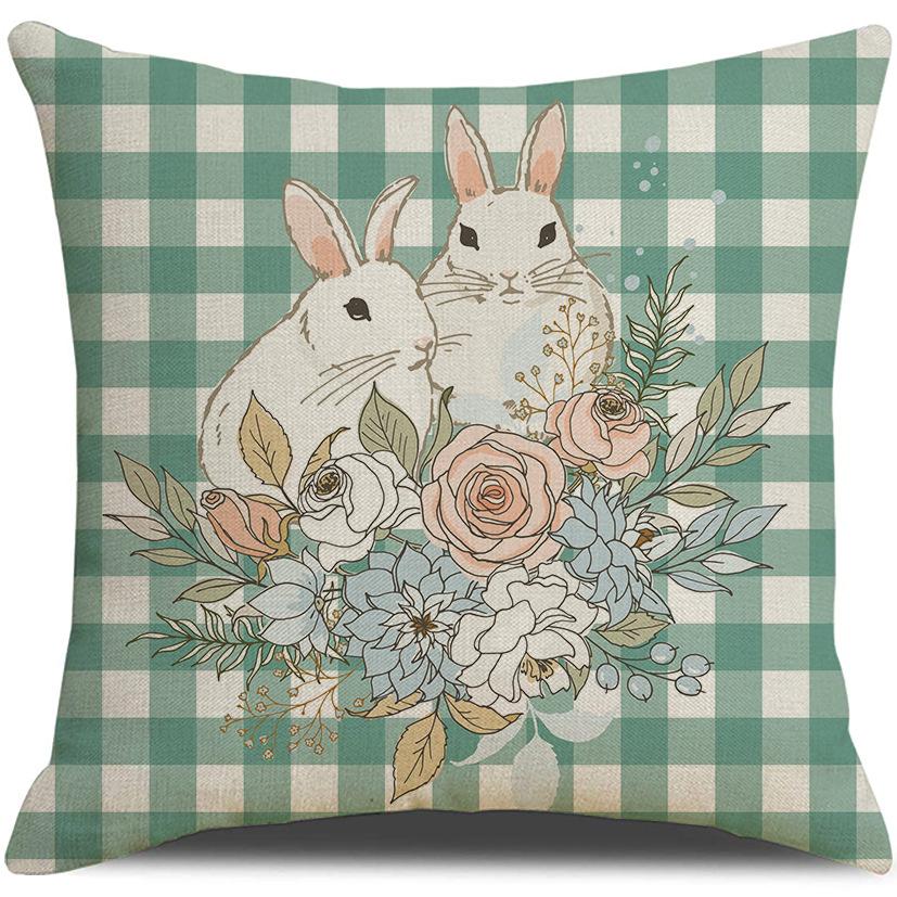 Neue Ostern Frisch Kariert Kissenbezug Frühling Cartoon Hase Dekokissen Sofa Kissenbezug