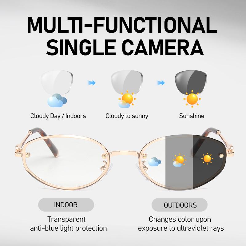 Small Oval Rimless Sunglasses Women Retro Metal Frame Cut Edge Photochromic Eyewear Fashion Trendy Sun Glasses for Street Photo