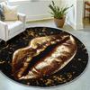 Vintage Gold Kiss Lips Round Rug, Luxurious Non-Slip Mat for Bedroom, Living Room, Nursery Decor, Machine Washable