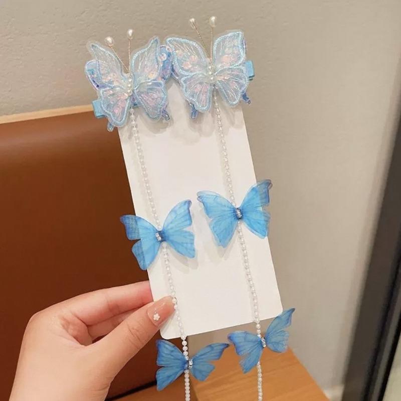 2Pcs  Korean Ribbon Bow Braid Hair Hair Pin Girls Sweet Princess Tassel Bow Barrettes Headwear Girls Kids Hair Accessories