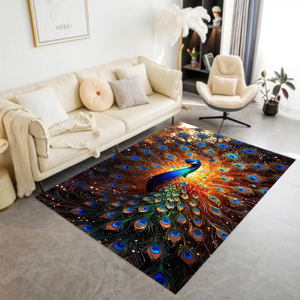 1pc Home Carpet Peacock and Flowers Non-Slip Design for Office Decor Living Room Bedroom Gift