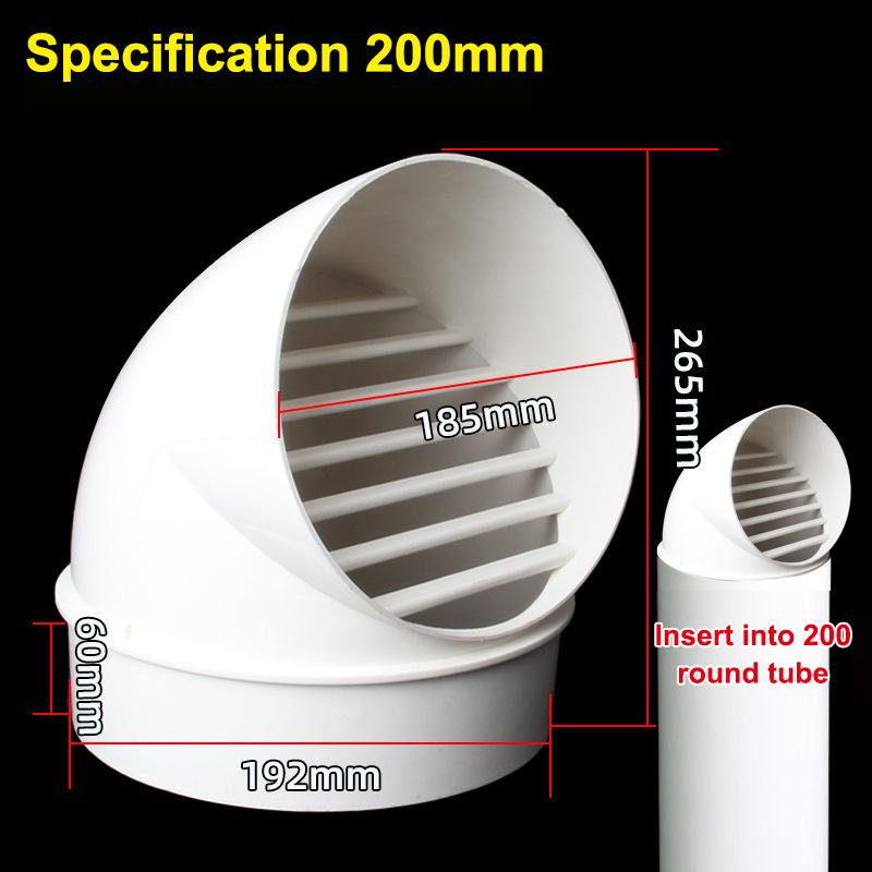 White Pvc Wide Caliber Exterior Vent Hood Windproof Rainproof Corrosion Resistant For Kitchen Bath Ventilation