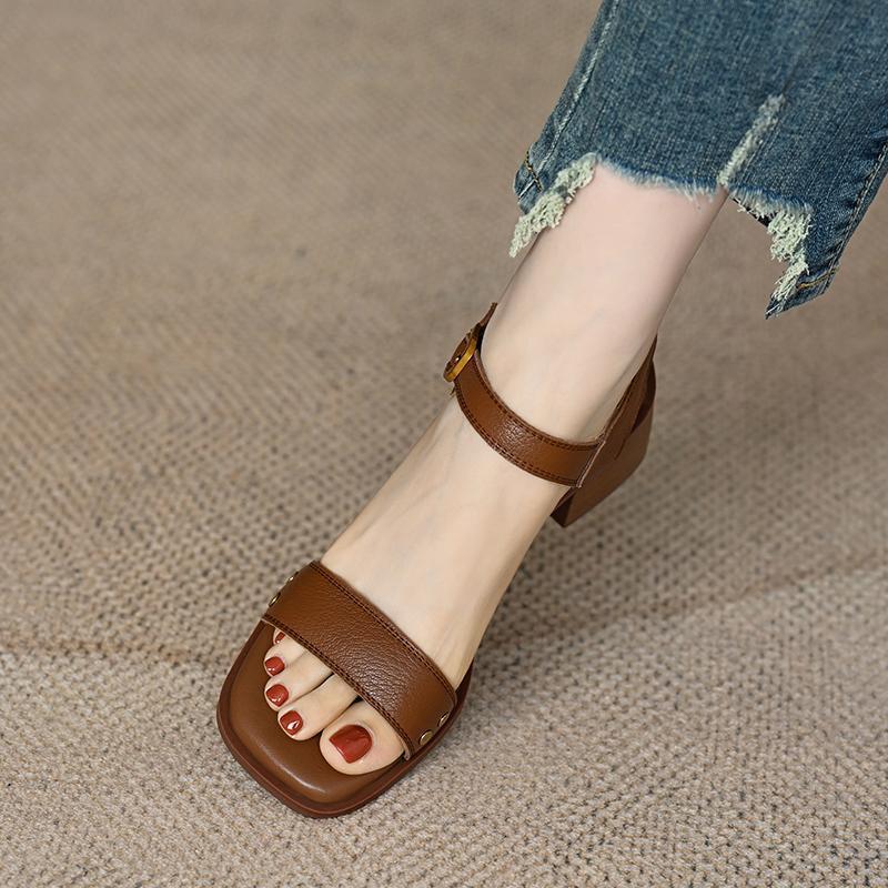 

Retro thick-heeled sandals women s summer 2025 new foreign-style open-toed non-slip soft-soled one-word buckle women s sandals 34