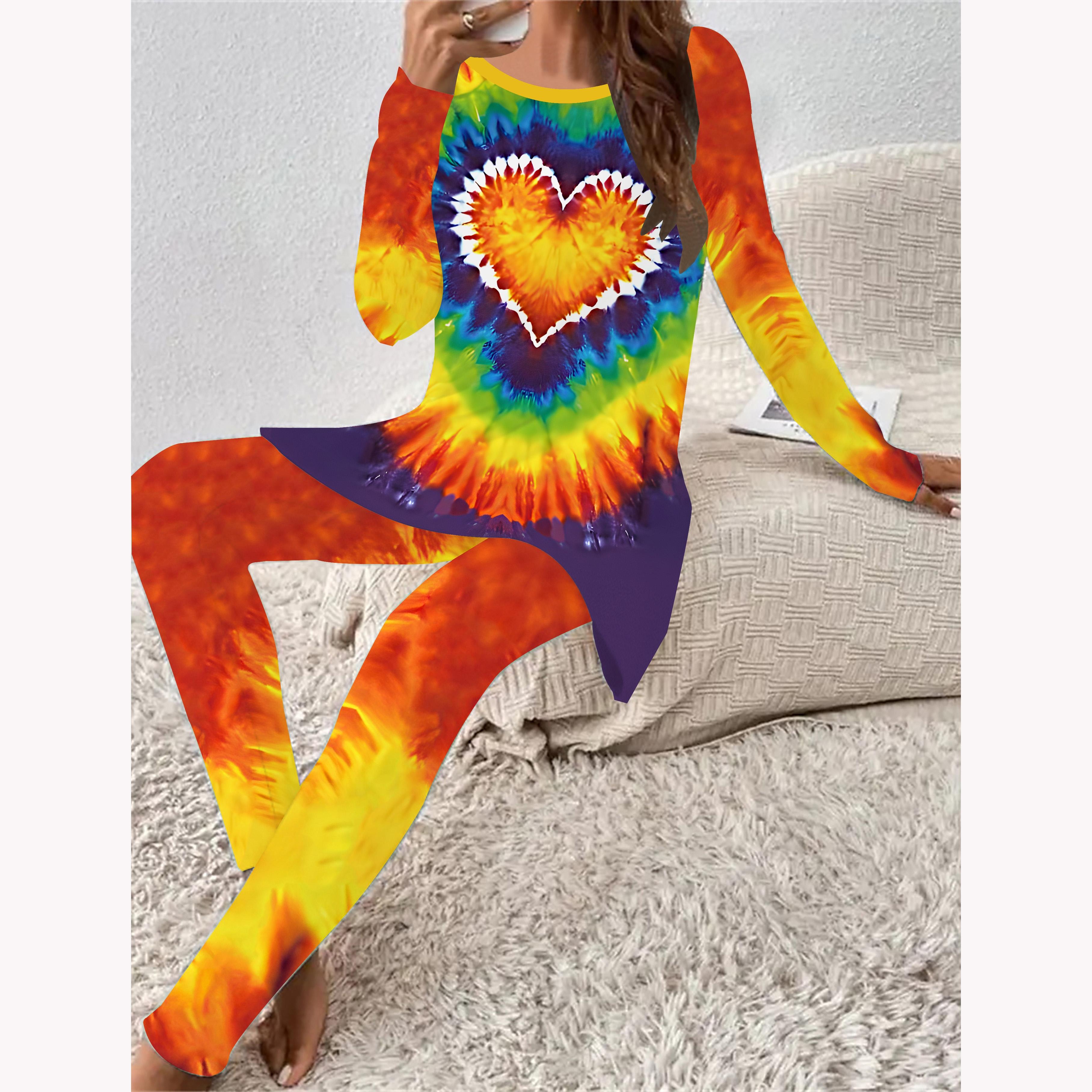 

Euro-American Fashion 3D Heart Symbol Print Women s Four-season Long-sleeved T-shirt + Long Pants Two-piece Set. Perfect Gift for Valentine s Day 8XL помаранчевий
