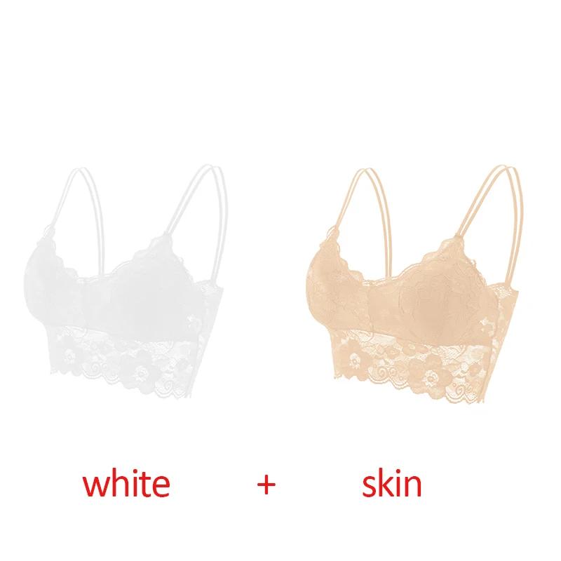 2Pcs Sexy Bra Women's Lace Bralette Floral Lingerie Underwear Wireless Padded Brassiere Seamless Ultra Strap Wire Free Bras Vest