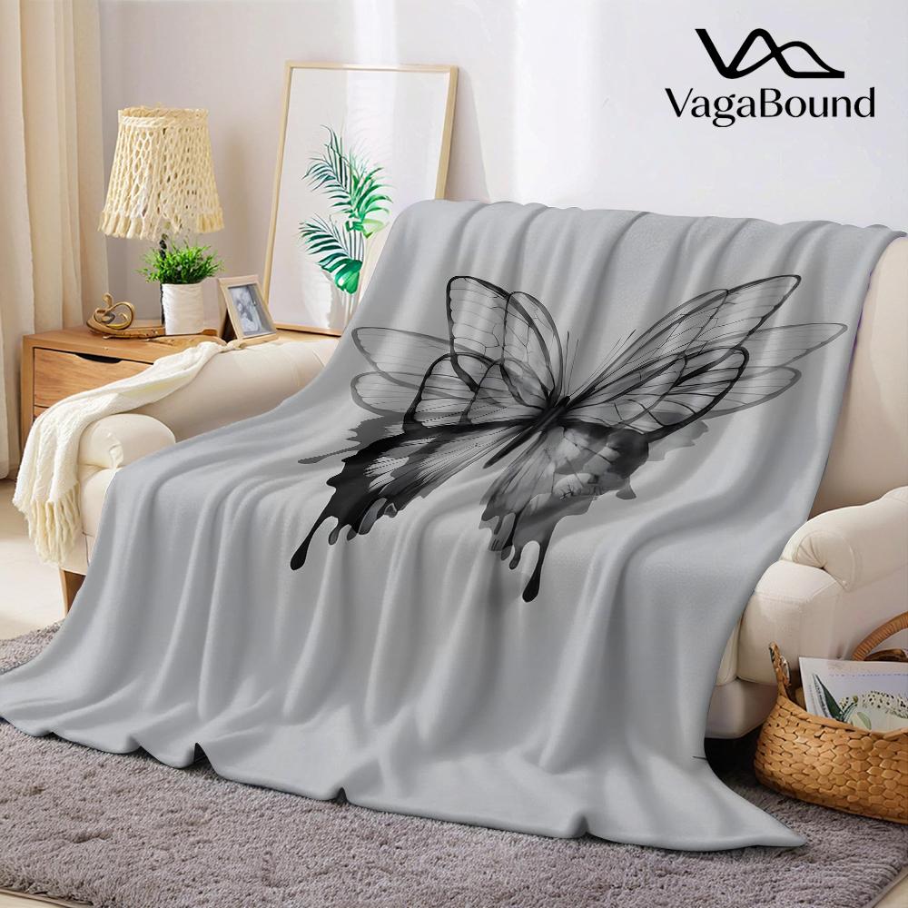 Ink Butterfly Drift Flannel Blanket Warm Soft Halloween Christmas Couch Warm Cozy Decorative Decor Gift for All Season