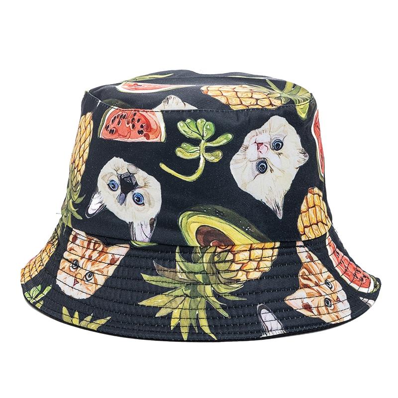 Hot Sale Unisex Bucket Hats Summer Double-sided Wear Fruit Printing Women Cap Outdoor Sun Hat Men Classic Panama Bucket Hat