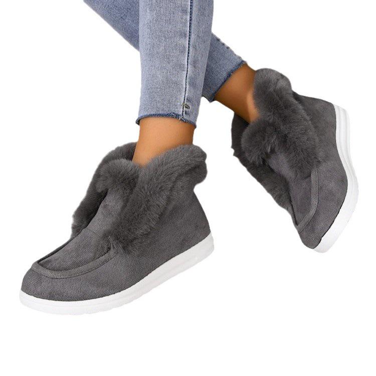 Women's Plus Size Fur-Lined Snow Boots - Cross-Border Winter Style, Short Tube, Thick Furry Cotton Warm Lining