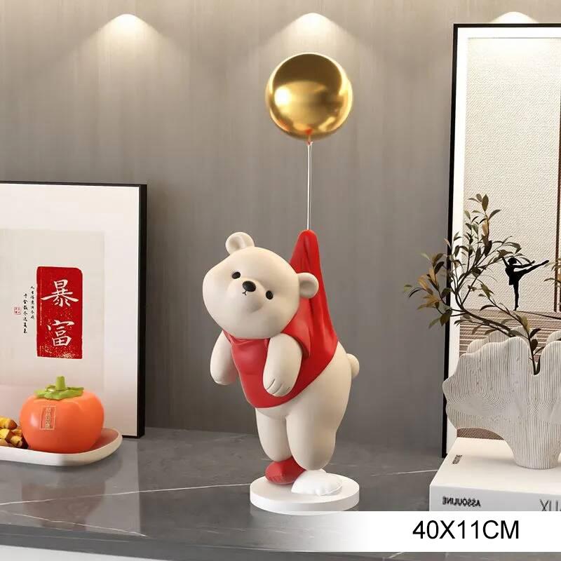 Resin Balloon Bear Figurines Decoration Home Room Table Statue Accessories Hotel Office Desk Sculpture Ornaments Birthday Gifts