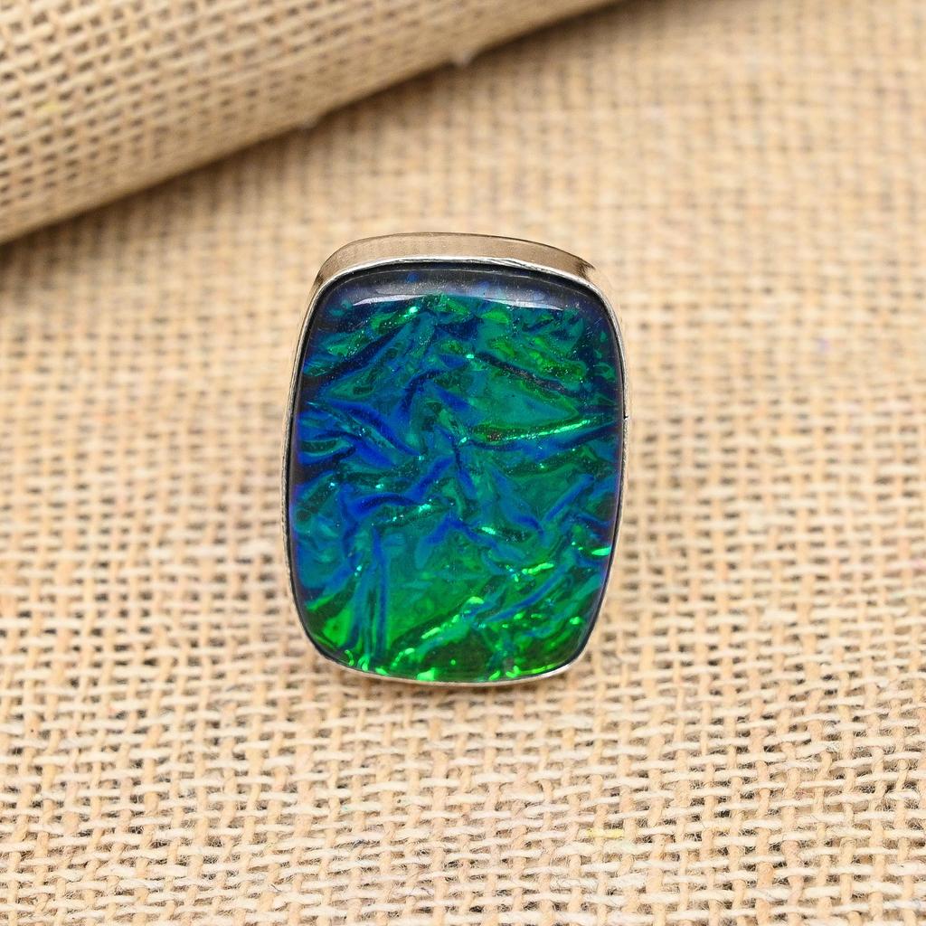 Blauer australischer Triplet-Opal-Edelstein-handgefertigter Schmuckring aus 925er Sterlingsilber