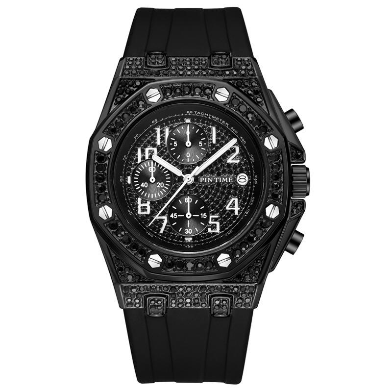 Non-mechanical Watch Retro Personality Diamond-encrusted Large Dial Timing Function Luminous Quartz Watch