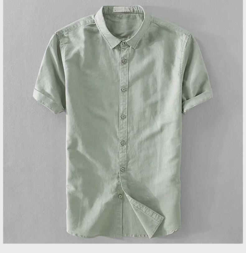 Men's Short Sleeve Slim Fit Breathable Cotton Linen Shirt
