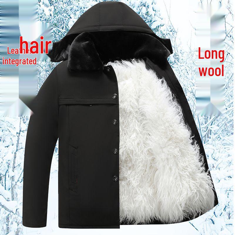 Herren Schaffell gefütterte Lederjacke - Warmer verdickter Leder Wollmantel