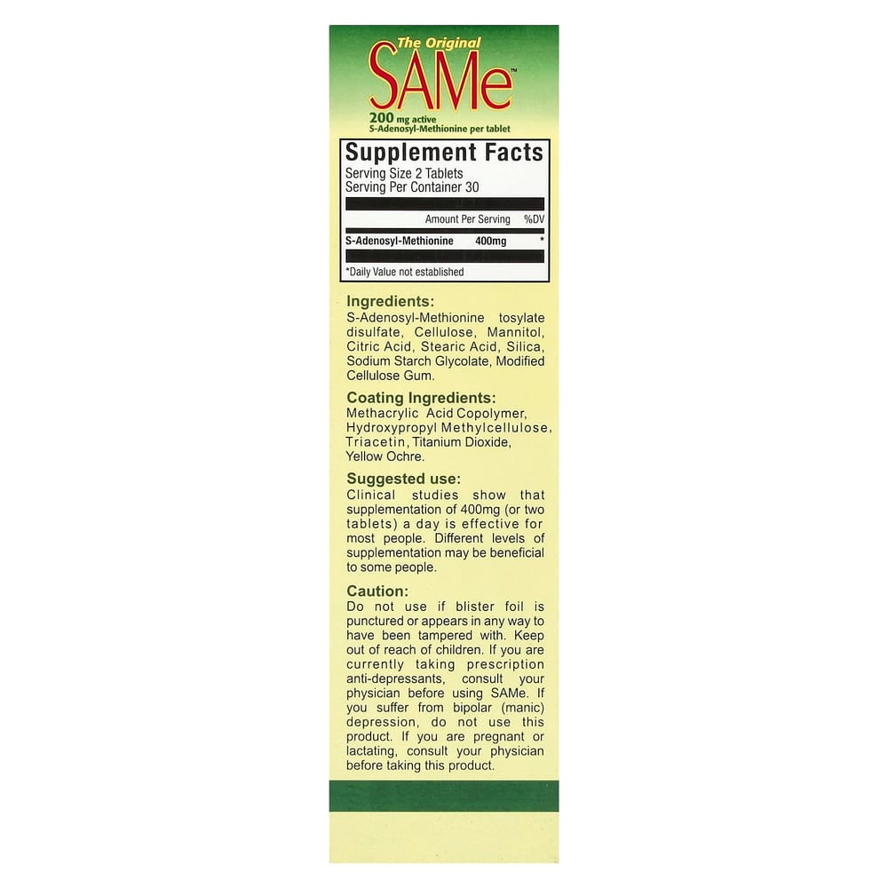 NutraLife Original SAMe™ 400mg Enteric Coated Tablets, 60 Count (200mg per tablet)