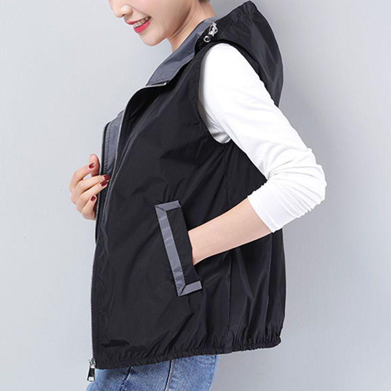 Women Vest Sunscreen Hooded Vest Women Fashion Sleeveless Jackets Coats Female Short Waistcoat Outerwear Plus Size