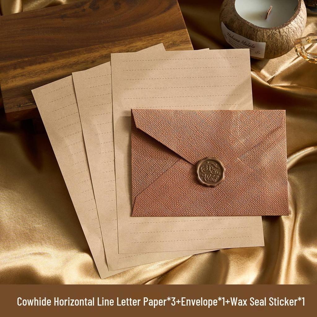 Chinese Retro Style Woven Pattern Envelope & Letter Set with Kraft Paper & Sealing Wax