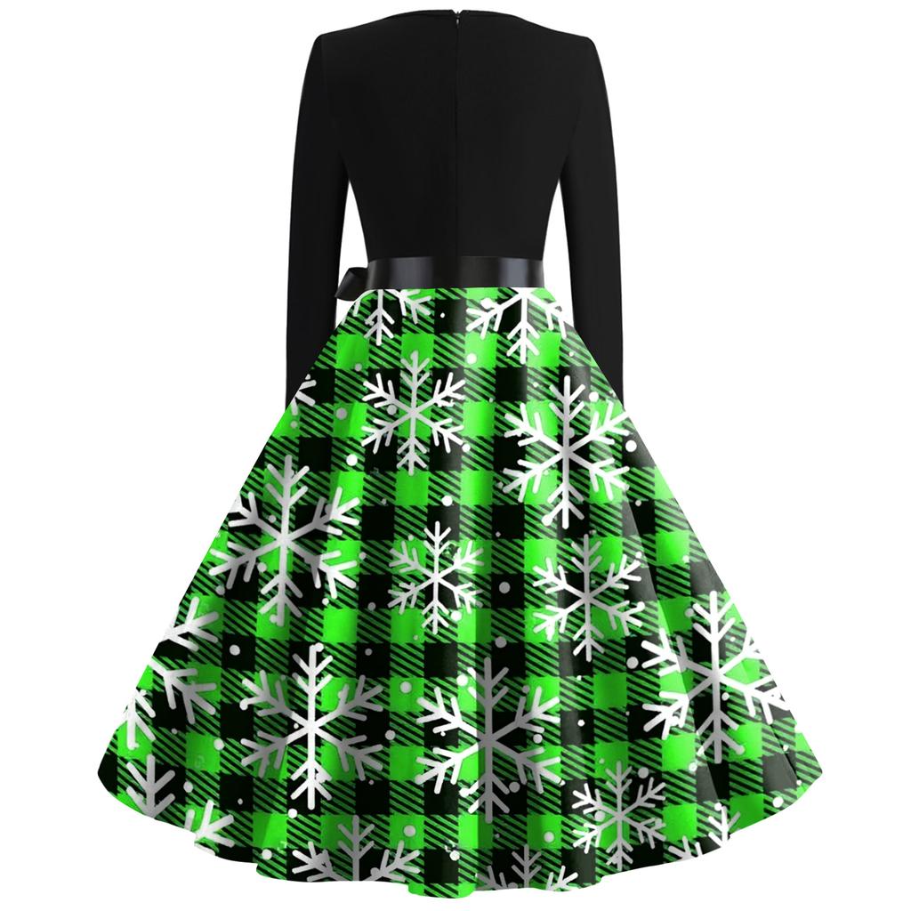 Women's Fashion Casual Round Neck Christmas Print Long Sleeve Dress