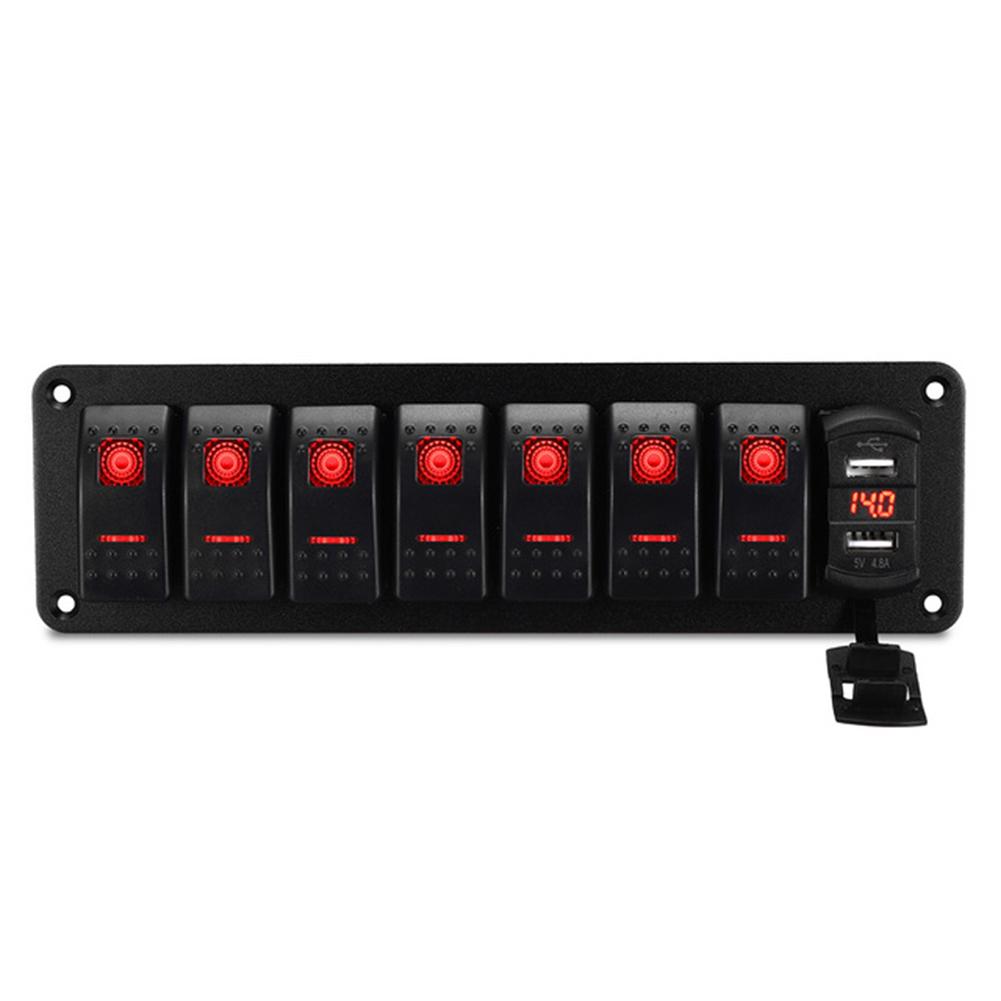 LED IP67 Waterproof Marine Boat Rocker Switch Panel 8 Gang Rocker Switch Panel Kit 12V/24V Circuit Breaker Dual USB Slots Light