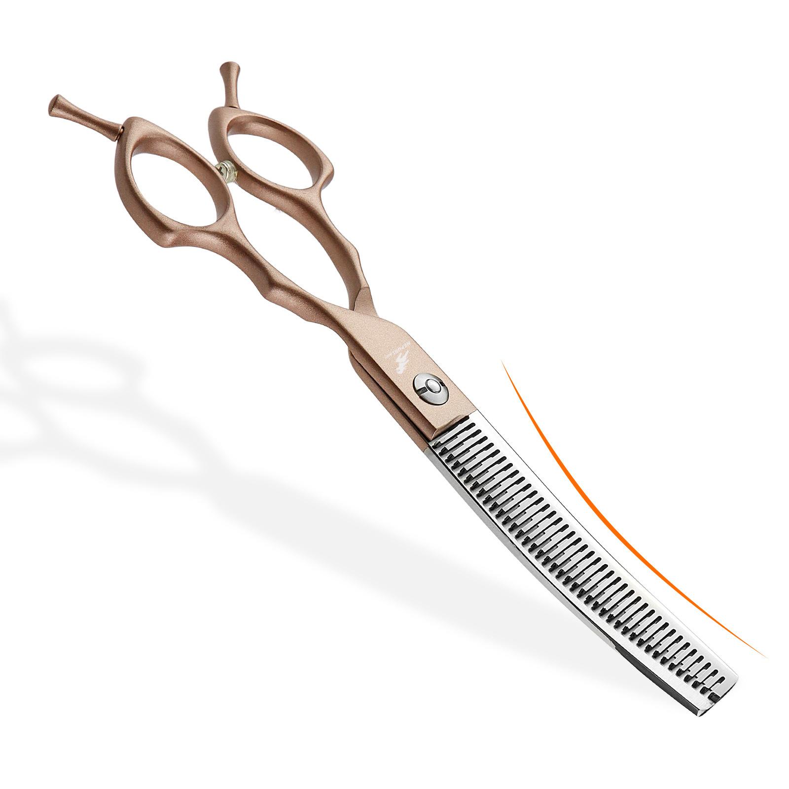 6.5-Inch Meideng Handle, Semi-Golden Fishbone Curved Tooth Scissors, Curved Scissors, Pet Trimming Scissors, Thin Scissors, Curved Teeth. 6.5inch half golden fishbone curved teeth