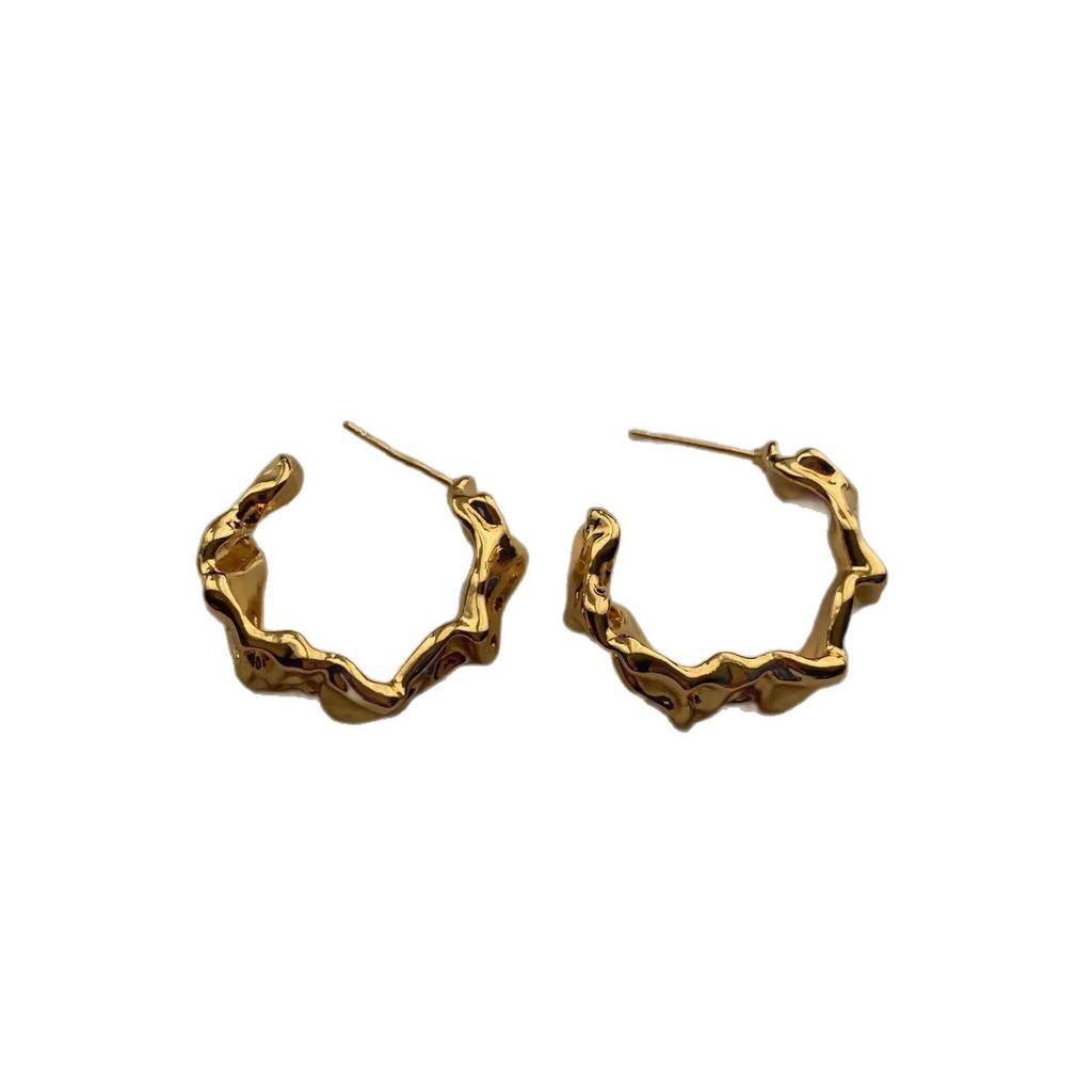 Gold Irregular Twist Earrings Pleated Glossy Polished Earrings Personalized Unique Earrings