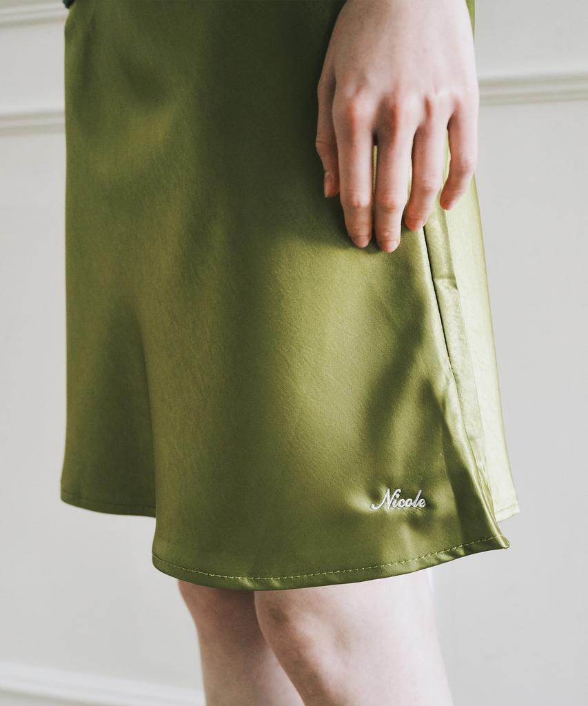 Nigaennikol Satin Flare Midi Skirt_Olive