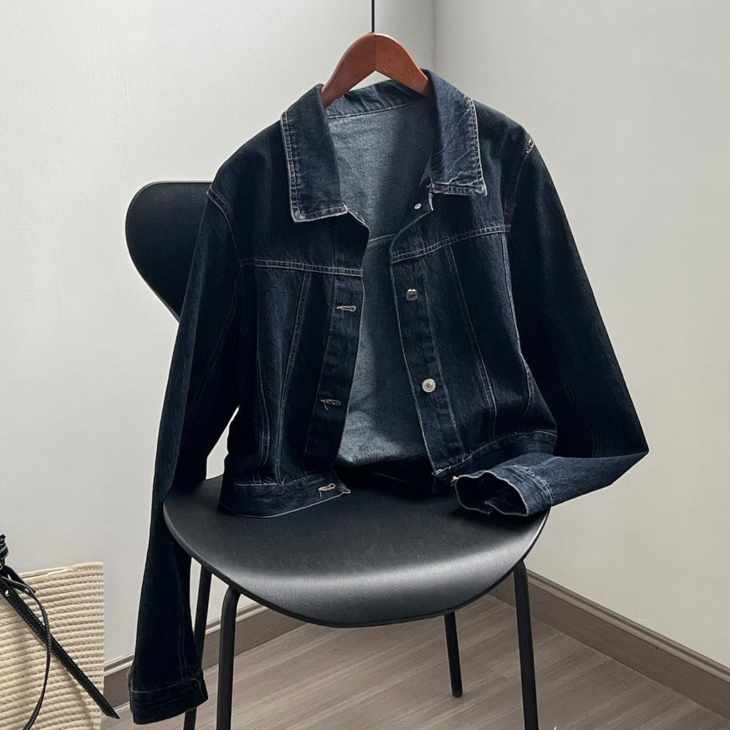 Vintage Denim Jacket Women's Spring Lapel Single-breasted Short Jacket