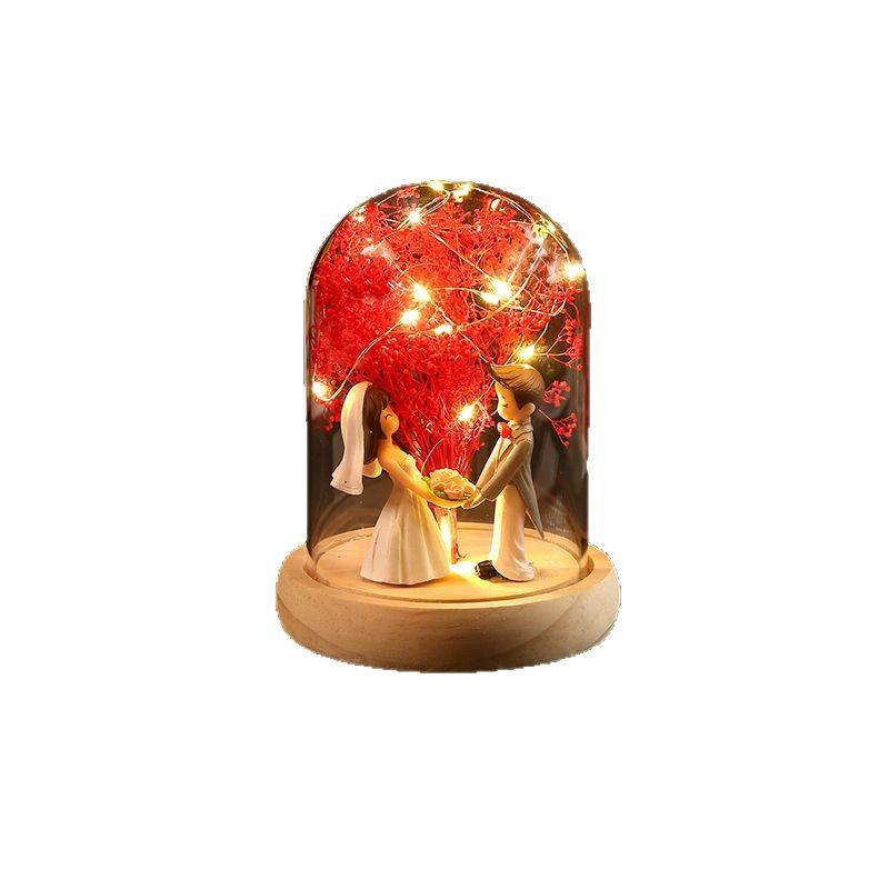 Valentine's Day Flower Ornament, Immortal Flower Night Light Wedding Souvenir, Creative Desktop Ornament LED Light