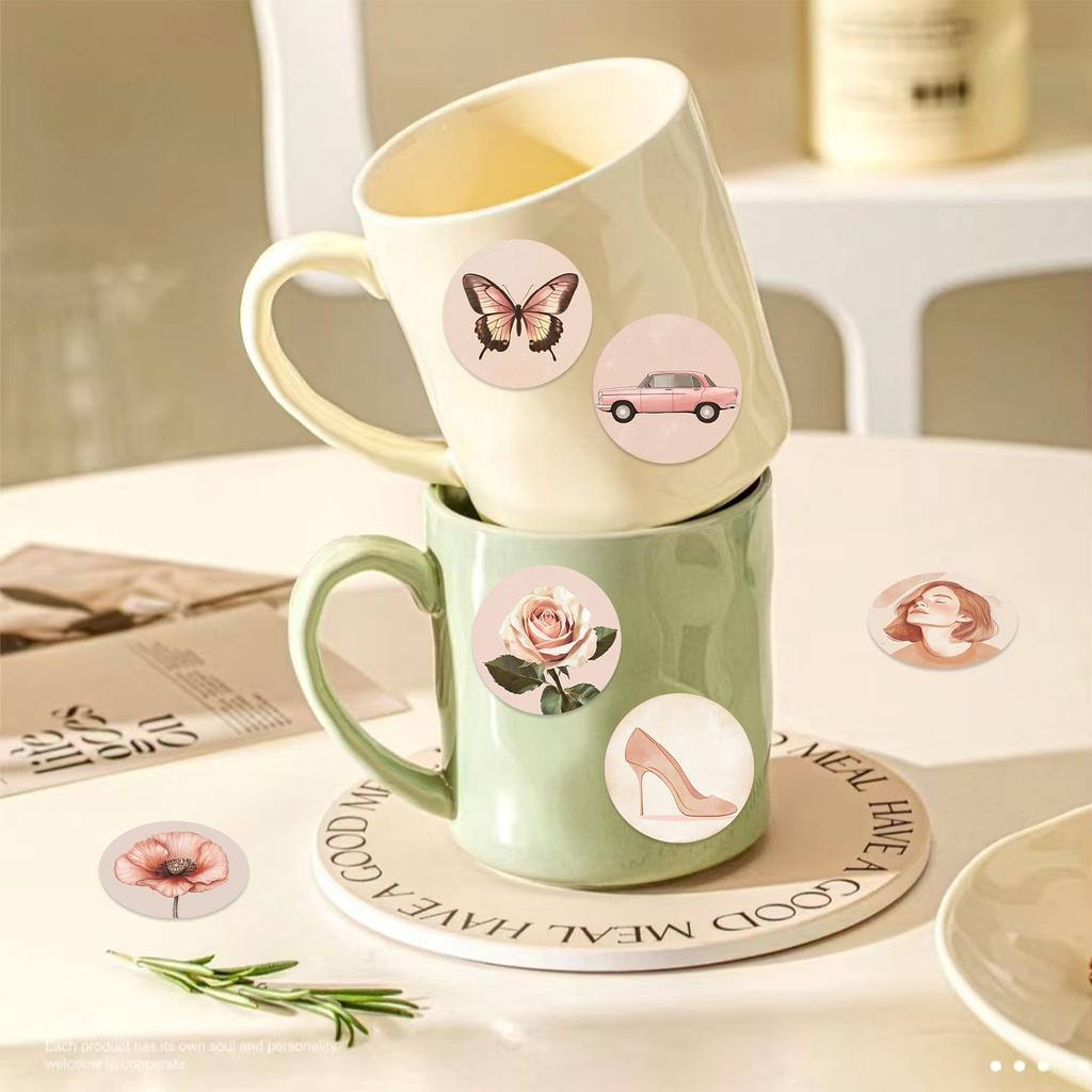 500Pcs/Roll Vintage Pink Art Series 01 Kids Rewards Stickers - DIY Scrapbooks Album Decor Sealing Label Decals