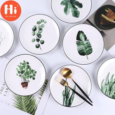 Hi Nordic Creativ Rotund Plante Verzi Farfurie din Porțelan 8 Inch Vesălă de Ceramică Desert Friptură Farfurie Veselă Vase pentru Tort