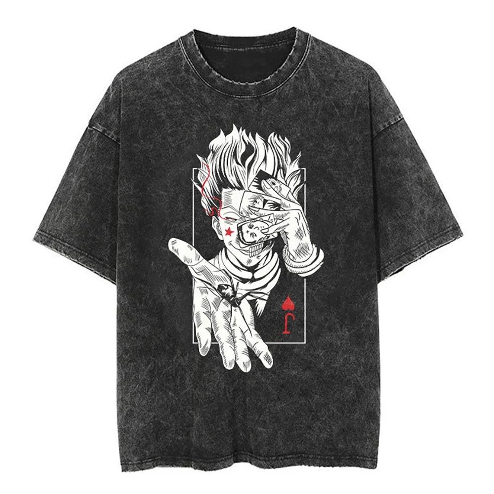 Washed  T-shirt  Japanese  Anime  Graphic  T-Shirt  Hip Hop  Oversized Harajuku Tshirt Summer Cotton Tops Tees Unisex