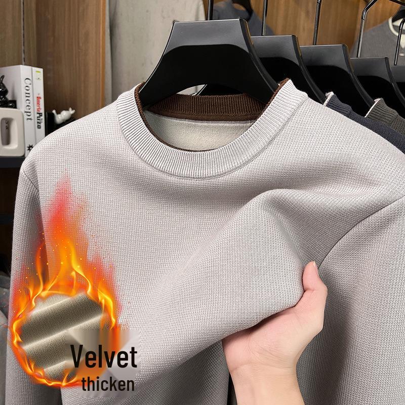 Men s Velvet Thickened Knit Sweater: Warm Autumn/Winter Round Neck Pullover L