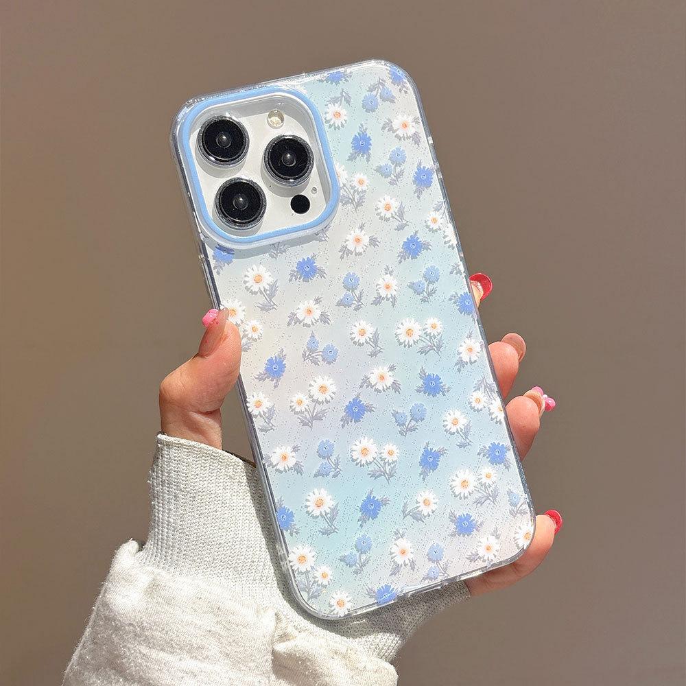 Applicable to Apple 11promax blue and white flower glitter IMD mobile phone case iphone11 small fresh protective case